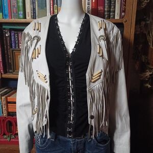 Hand Made Women's White Leather Jacket Made In Cancun